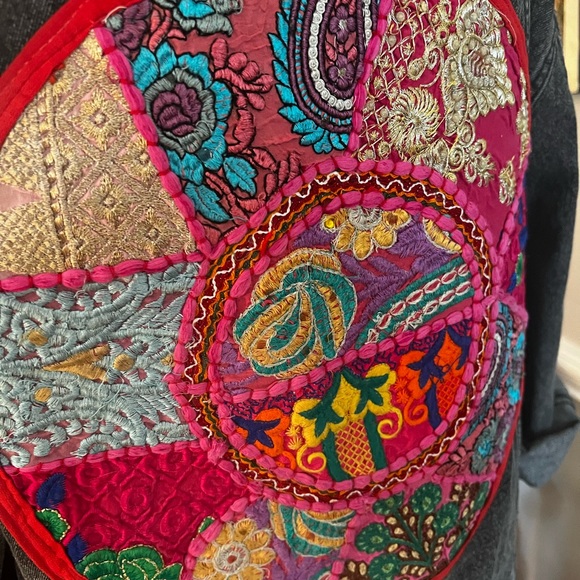 Reworked Black Boho Stonewashed Denim Jacket - Picture 12 of 14